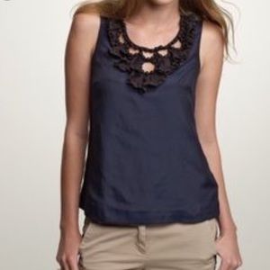 J.crew Navy Blue and Black  Silk Sleeveless Blouse